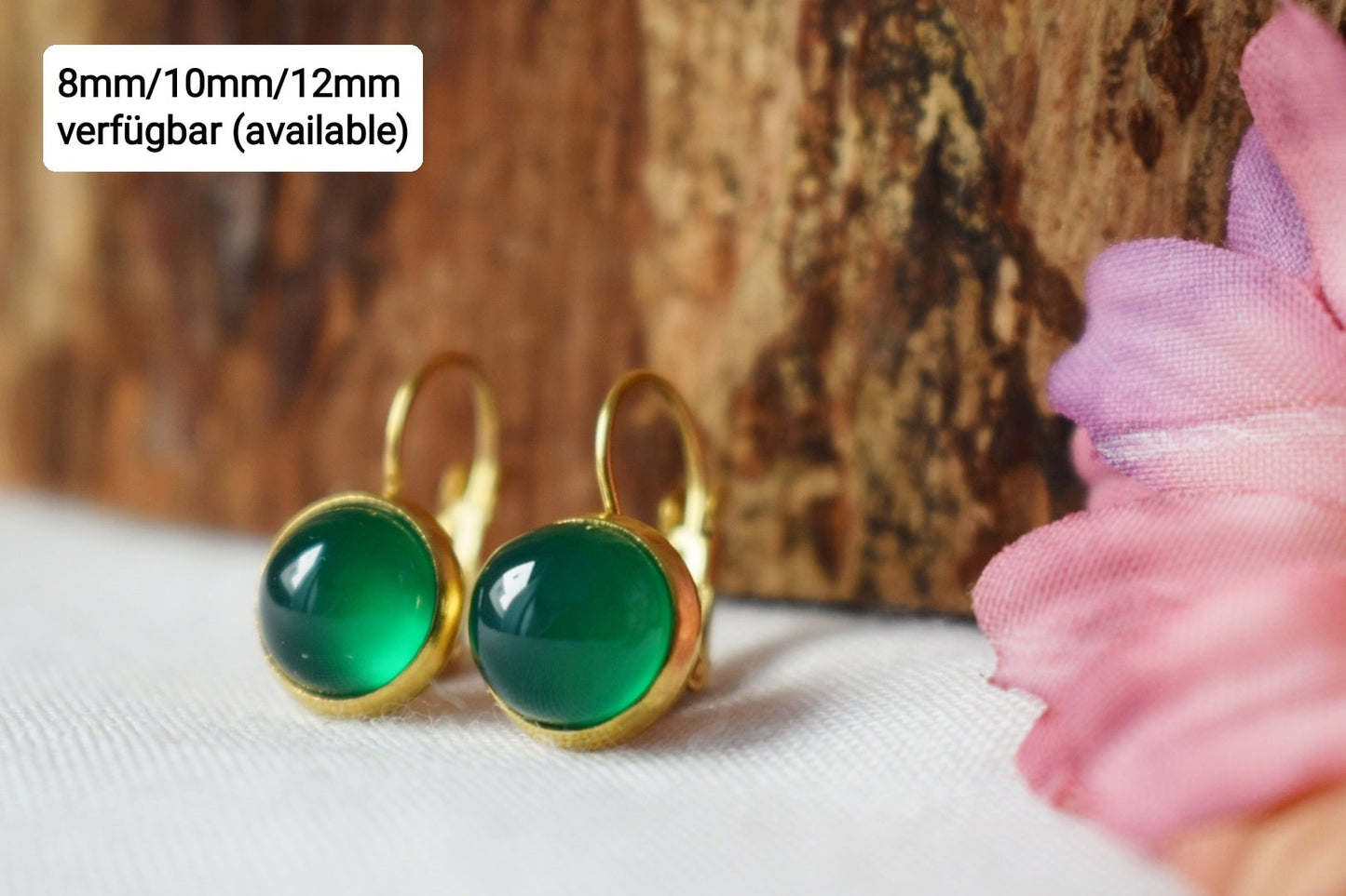 Grüne Achat Edelstein Ohrringe, Kleine Stein Ohrhänger, 18k vergoldeter Edelstahl Hebelverschluss, Handgefertigter Schmuck, Geschenk für Sie