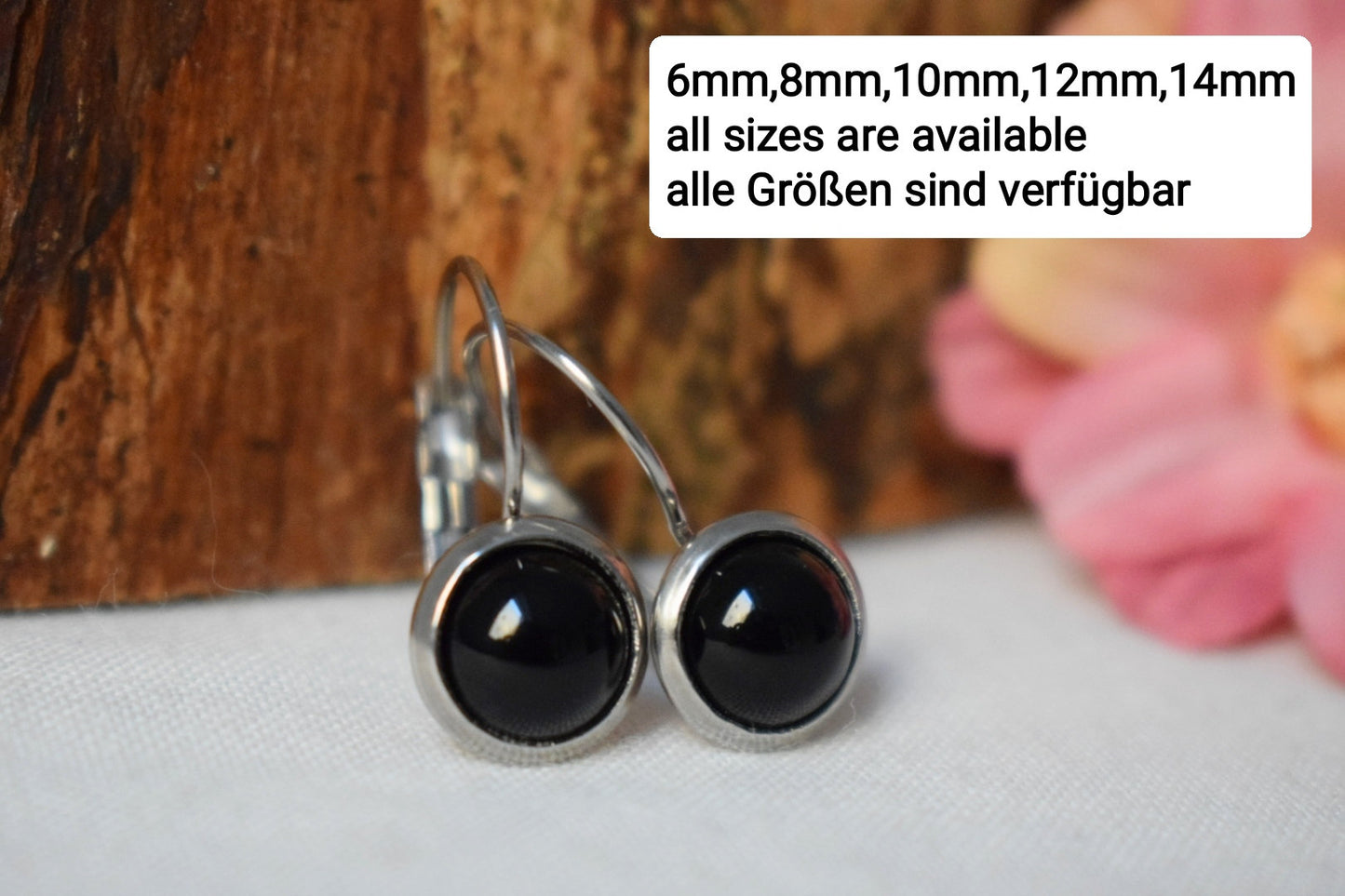 Schwarze Achat Ohrringe für Frauen, Kleine Edelstein Ohrringe, Ohrringe 8mm, Lever Back, Achat Schmuck, Handgefertigter Schmuck Geschenk für Sie