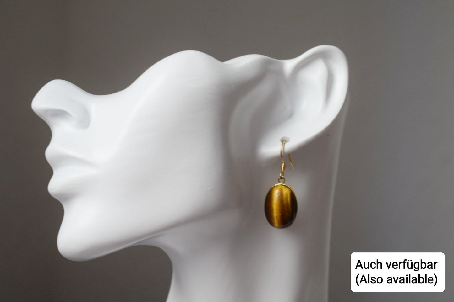 Halskette Ovaler Tigerauge Edelstein Anhänger, Tigerauge vergoldeter Edelstahl Schmuck, Langer Braungold Geburtsstein, Weihnachtsgeschenk für Sie