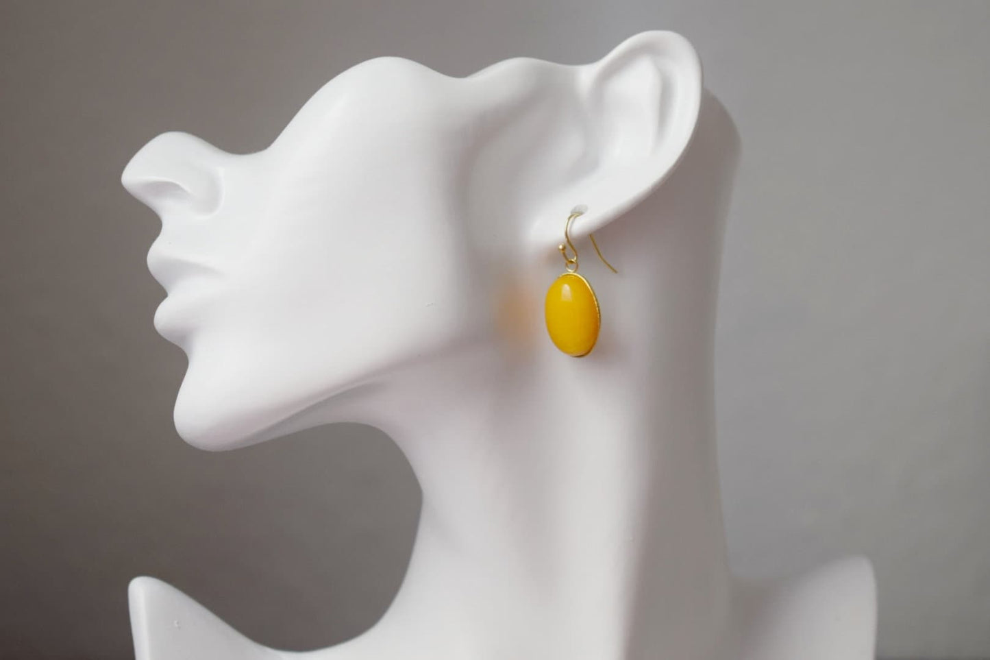 Yellow Jade Earrings Gold, Oval Gemstone Hanging Earrings, Dark Yellow Pendant, Dangle Drop Stone Earrings For Women, Jade Jewelry, Gift For Her