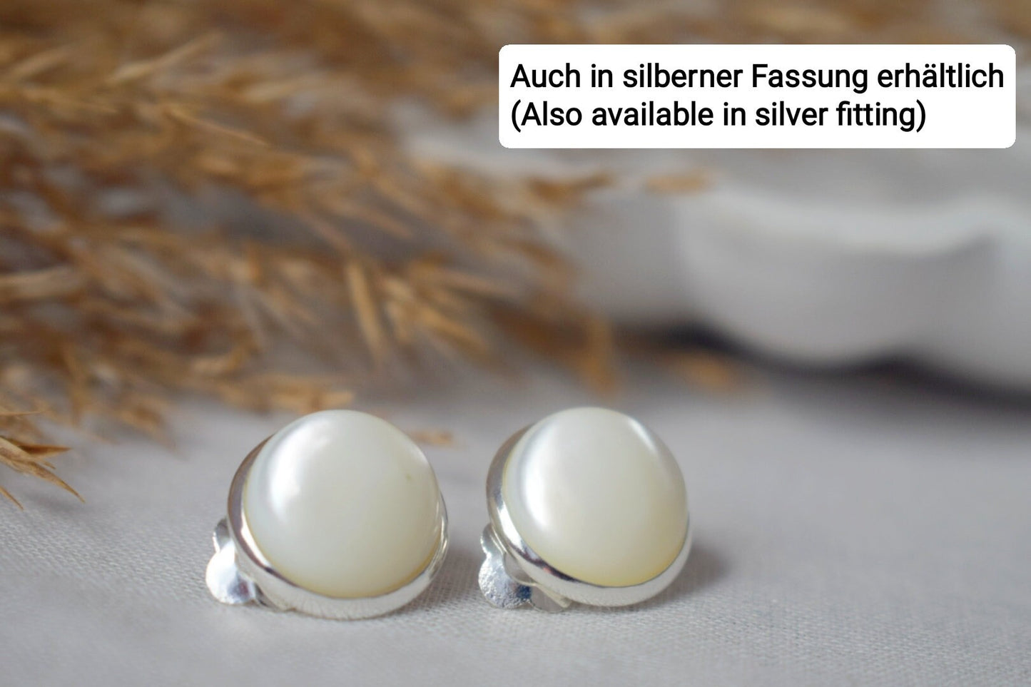 Perlmutt-Ohrclips, 12 mm, weiße Perlenmuschel, vergoldeter Edelstahl, Perlen-Ohrclips für Damen, nicht durchbohrte Ohrringe, Schmuck
