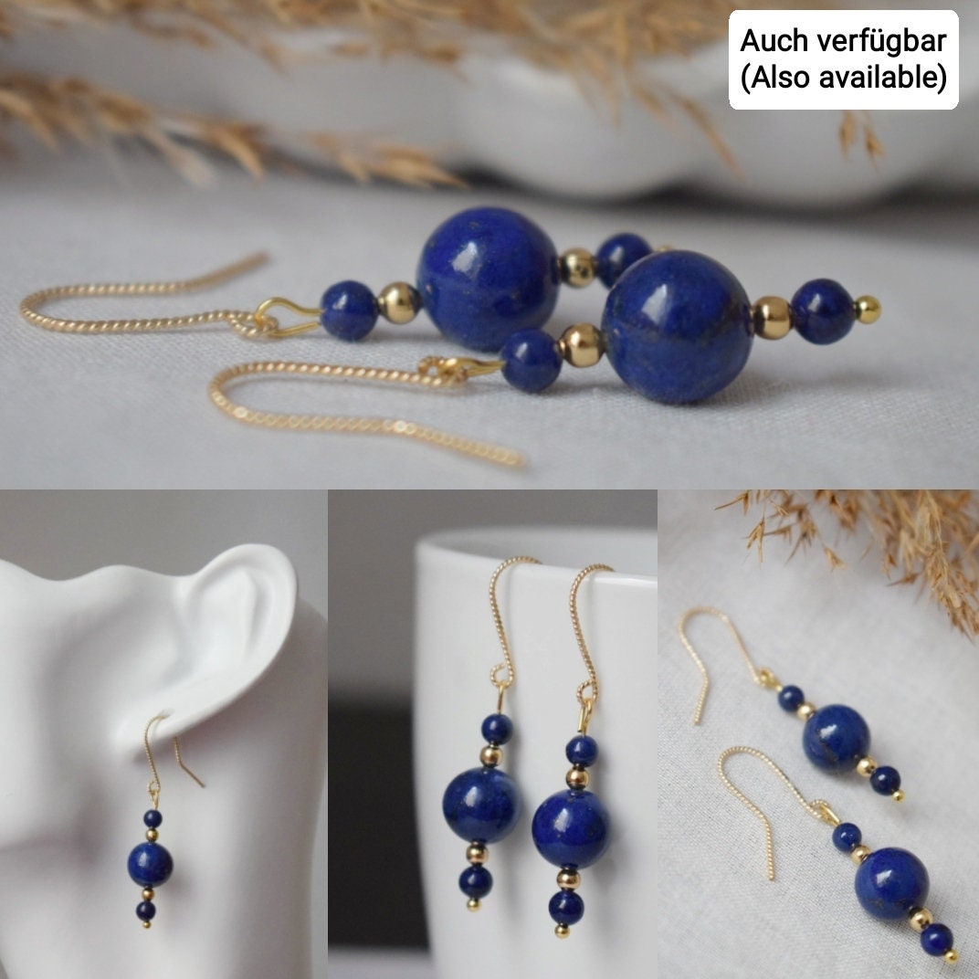 Goldgefüllte Lapisohrringe, Lapislazuli-Ohrringe, Edelsteinohrringe, Steinohrringe, Gold, 14 Karat, Dunkelblau, zierlich, Geschenk für Frauen