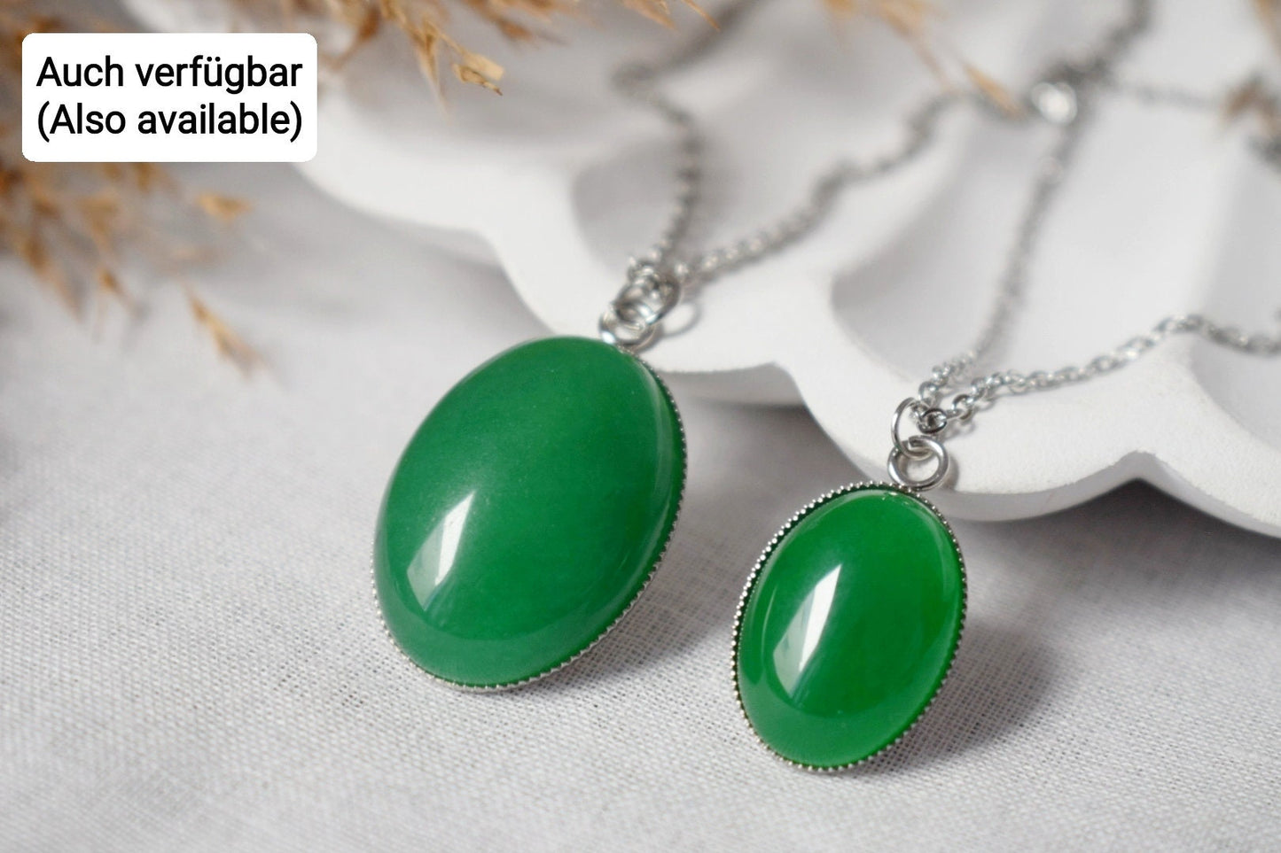 Grüne Jade Anhänger Halskette Silber für Frauen, Oval, Grüne Halskette, Grüne Edelstein Halskette, Jade Anhänger, handgefertigtes Schmuckgeschenk für Sie
