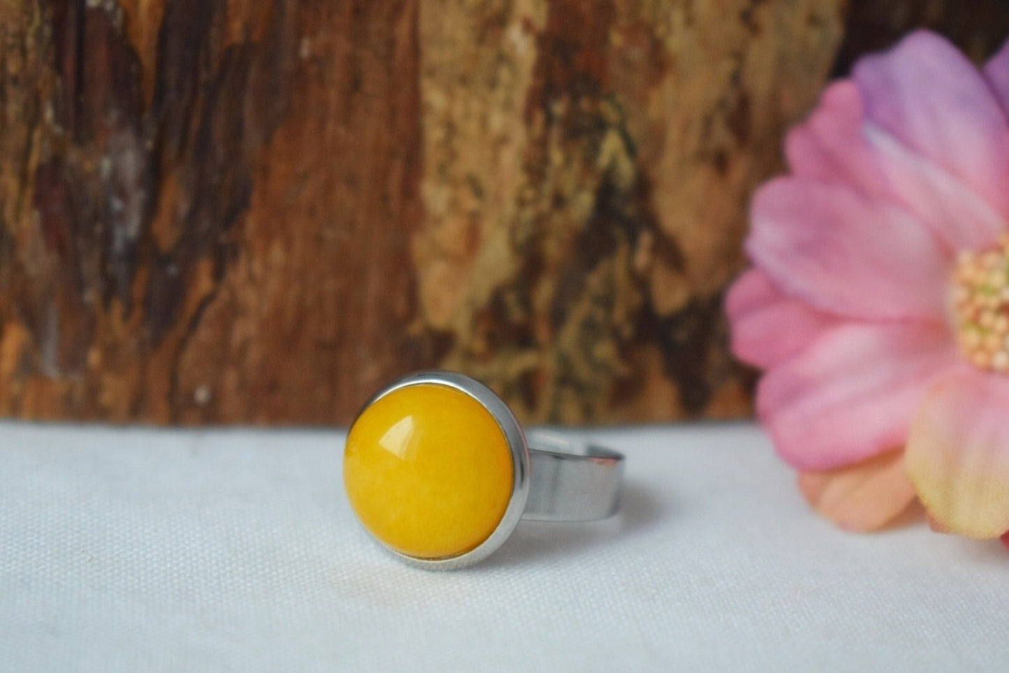 Gelber Jadering, Edelsteinring, Statementring, Alltäglicher gelber runder Ring, Verstellbarer Ringstein, Gelber Jadeschmuck, Geschenk für Sie