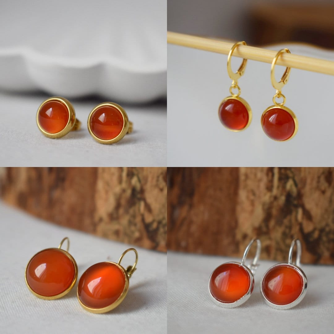 Rote Achatkette für Damen, runder Edelsteinanhänger, 18 Karat vergoldeter Edelstahl, Geburtsstein, minimalistischer handgefertigter Schmuck, Geschenk für Sie