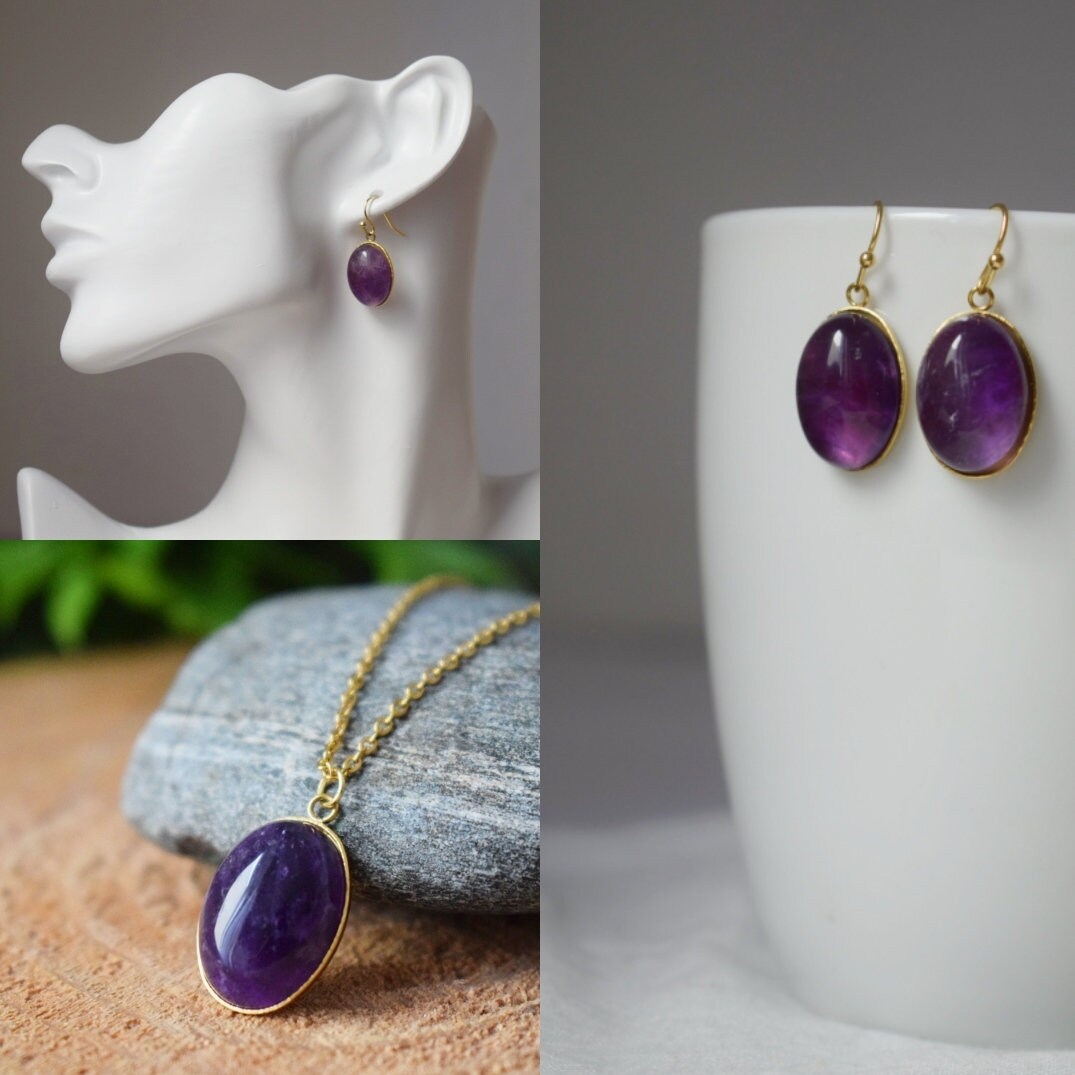 Amethyst pendant necklace, Gemstone Purple stone, February birthstone jewelry