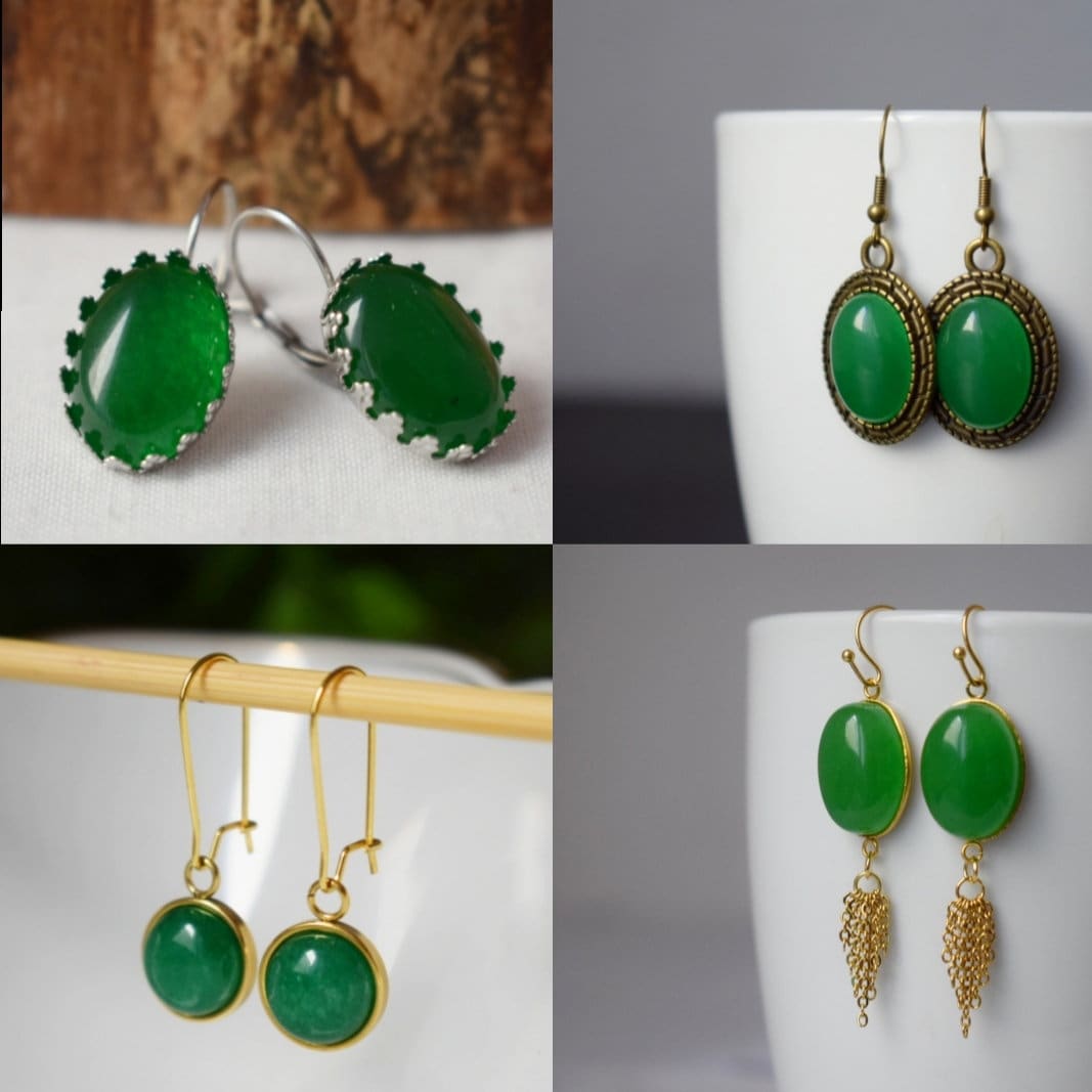Grüne Jade-Ohrringe, Ovale Edelstein-Ohrhänger, Chirurgenstahl-Ohrringe, handgefertigter Boho-Schmuck, Geschenke für Frauen
