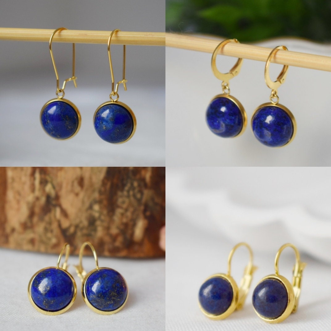 Lapislazuli Goldkette, Blauer runder Edelstein Anhänger, Stein, September Geburtsstein, Cabochon, Lapislazuli Schmuck, Geburtstagsgeschenk für Sie