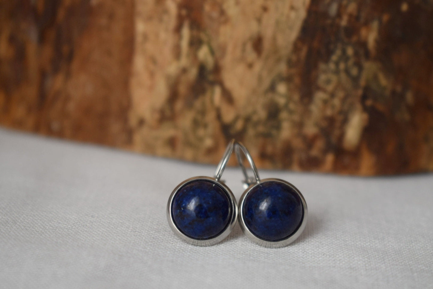 Small Lapis Lazuli Earrings Dangle, Blue Lapis Gemstone Earrings, 8mm Round Stone Lever Back Earrings, September Birthstone Jewelry Gift