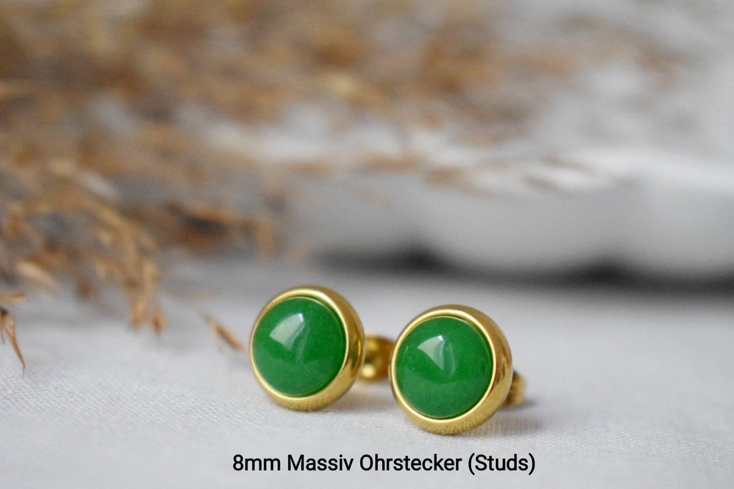 Jade Ohrstecker, 18k vergoldet, Grüne Jade Ohrstecker, Minimalistisch, 10mm Ohrringe, Positiver Schmuck, Edelstein, Geburtstagsgeschenk für Sie