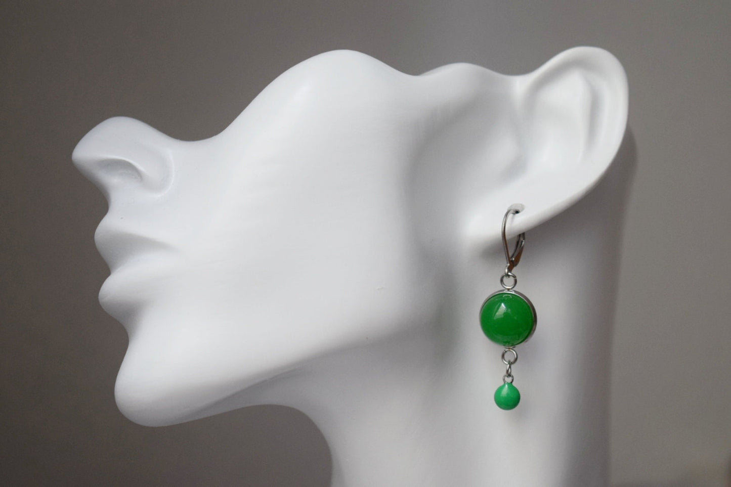 Green jade earrings, Gemstone huggies, Enamel pendant earrings, Boho dangle drop earrings, Jewelry Gift for her