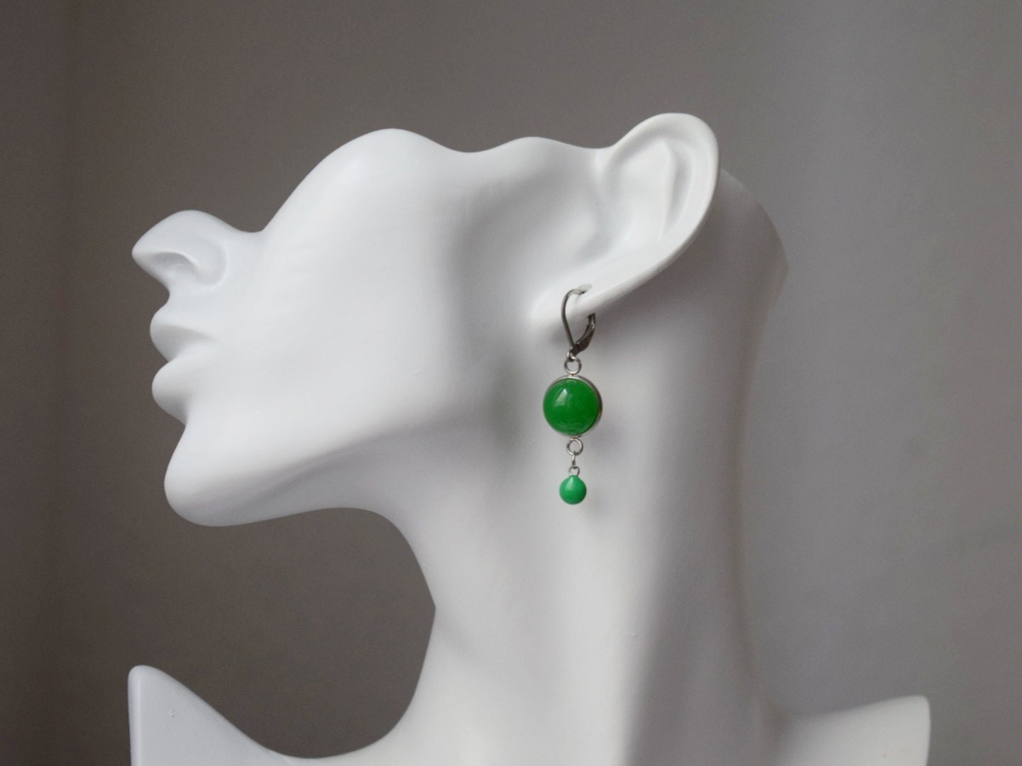 Green jade earrings, Gemstone huggies, Enamel pendant earrings, Boho dangle drop earrings, Jewelry Gift for her