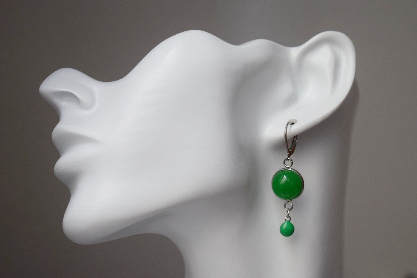 Green jade earrings, Gemstone huggies, Enamel pendant earrings, Boho dangle drop earrings, Jewelry Gift for her