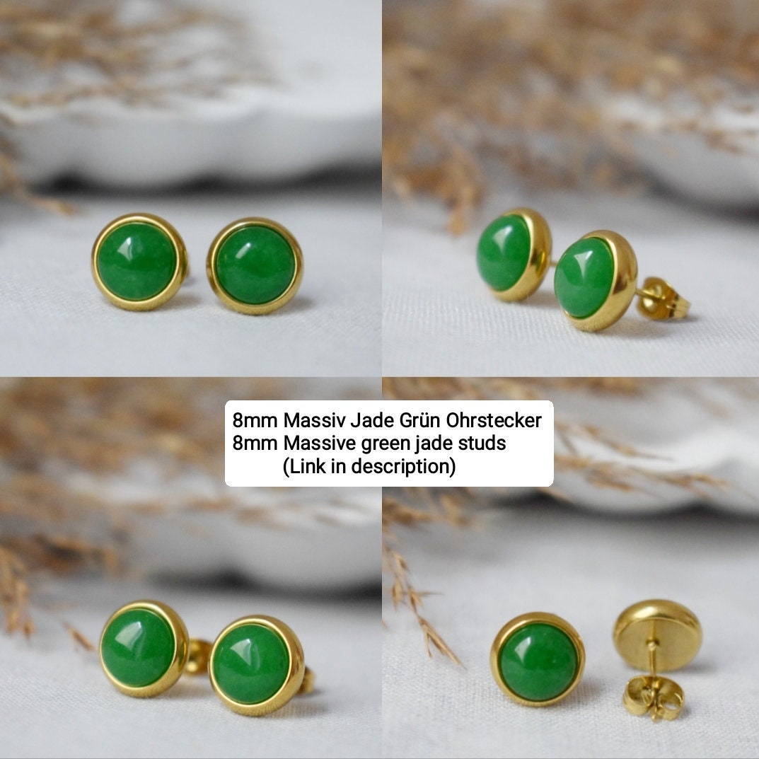 Green jade stud earrings, Gemstone Statement Jewelry