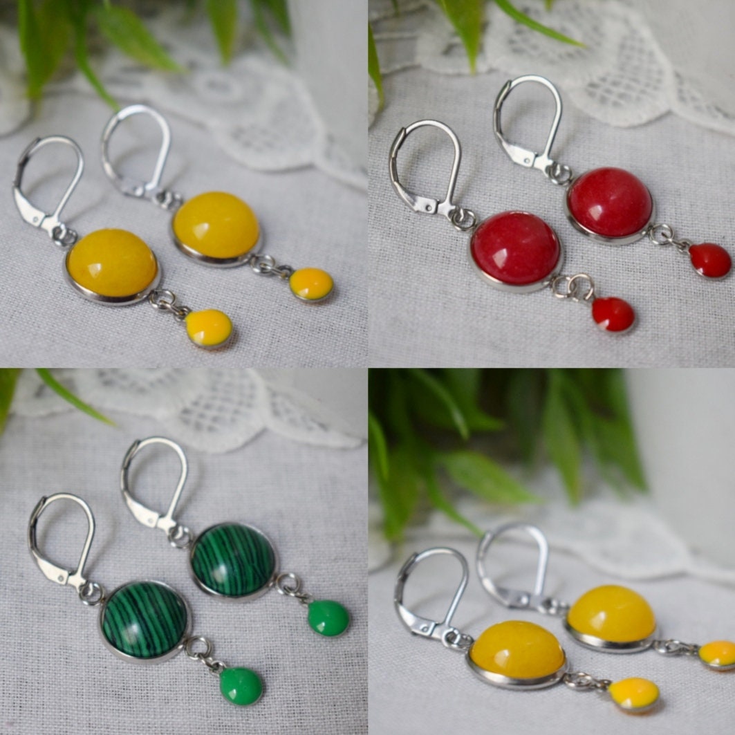 Türkise Jade Emaille Ohrringe, Boho Handgemachter Edelstein Schmuck, Einzigartiges Weihnachtsgeschenk für Sie, Türkis Stein Ohrringe