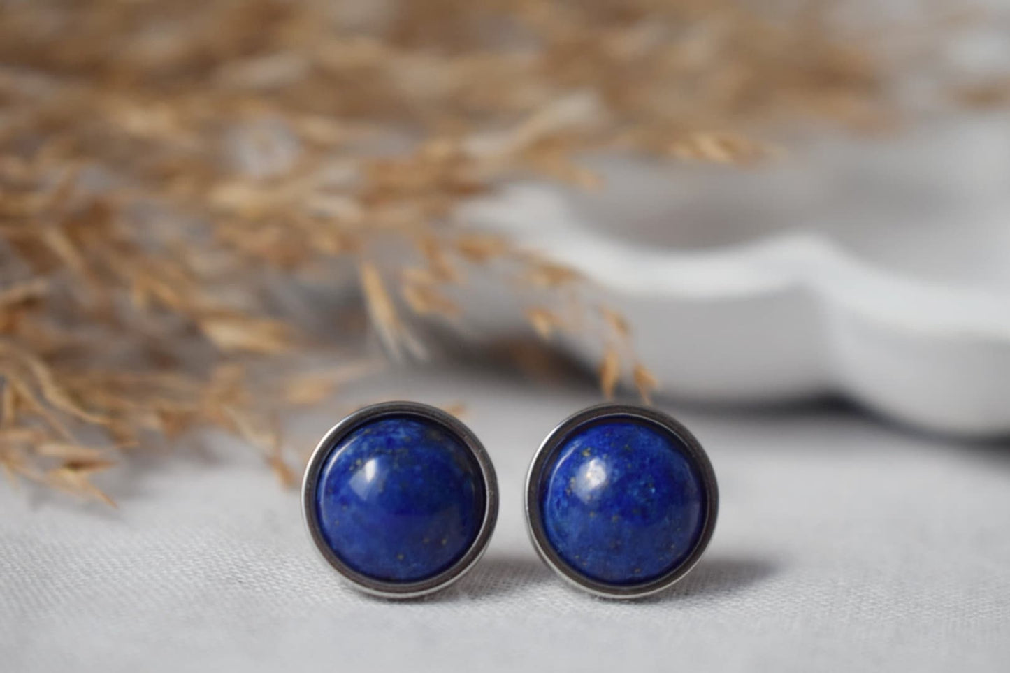 Lapislazuli Ohrstecker, Edelstein Ohrringe Silber, Dunkelblauer Stein, Edelstahl, September Geburtsstein, Lapisschmuck, Geschenk für Sie