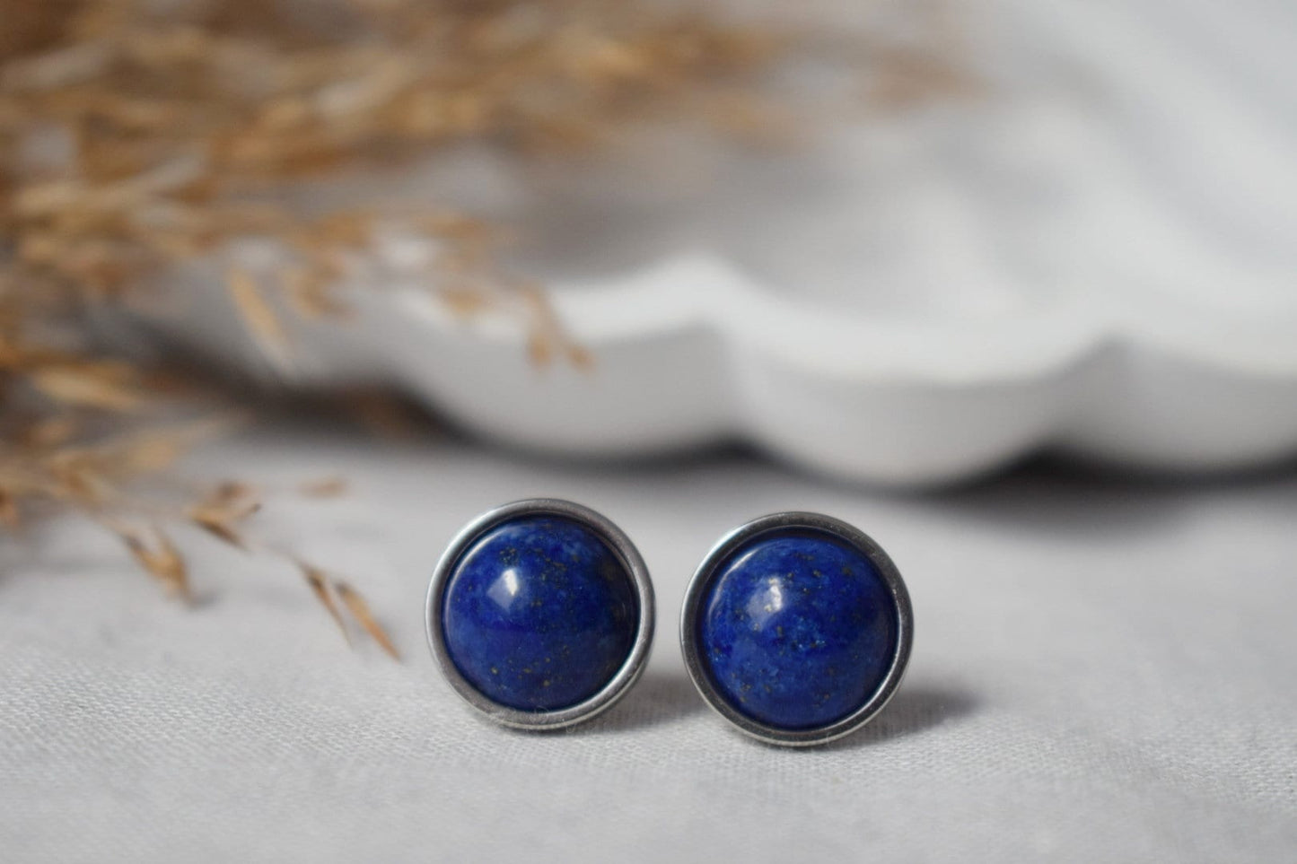 Lapislazuli Ohrstecker, Edelstein Ohrringe Silber, Dunkelblauer Stein, Edelstahl, September Geburtsstein, Lapisschmuck, Geschenk für Sie