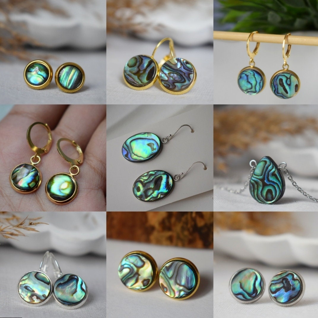 Abalone Ohrringe, Paua Muschel, Ovale Ohrringe, Bunte natürliche Abalone Ohrringe, Abalone Muschel, Abalone vergoldeter Schmuck