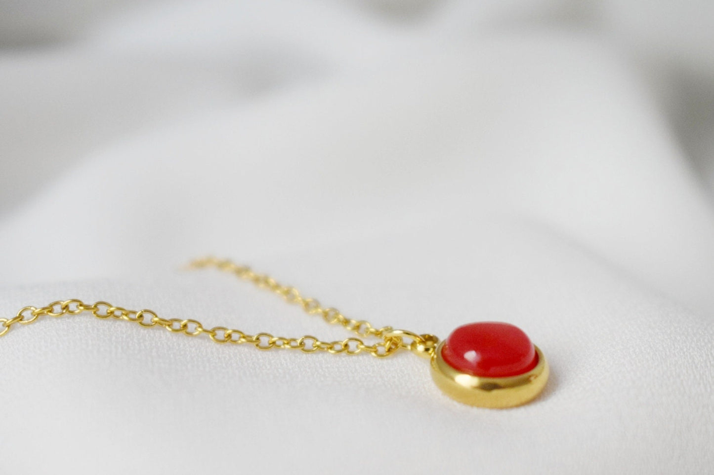Red jade necklace, Minimalist gemstone necklace, Small red pendant necklace, Layered necklace, Jade gold plated jewelry, Gift for her