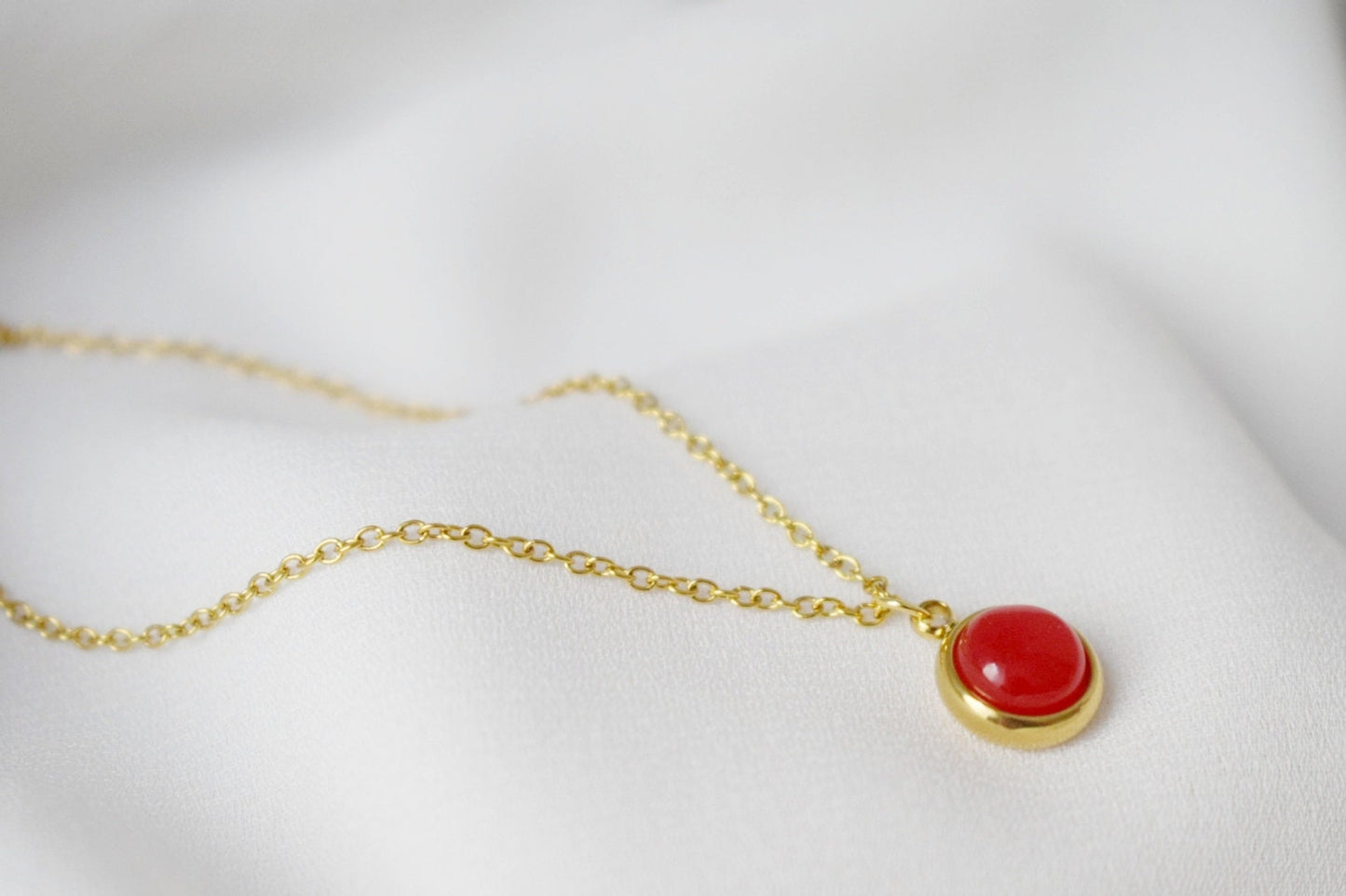 Red jade necklace, Minimalist gemstone necklace, Small red pendant necklace, Layered necklace, Jade gold plated jewelry, Gift for her