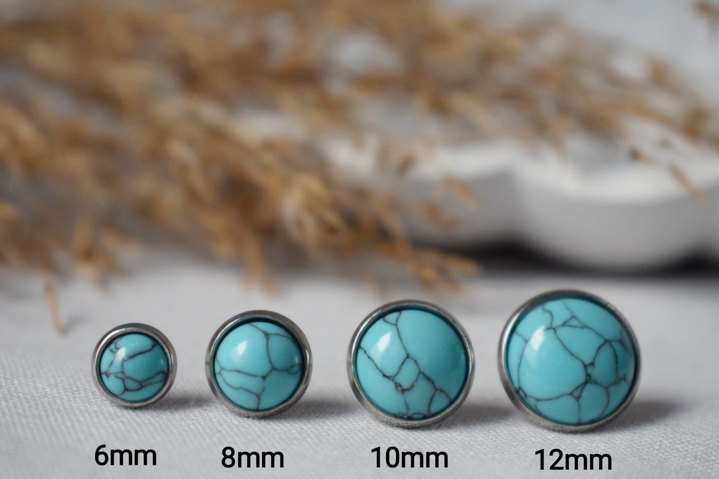 Türkise Ohrstecker, 12mm Edelstein Ohrstecker, Blaue Ohrstecker, Leichte Ohrringe, handgefertigter Schmuck, Geschenk für Frauen