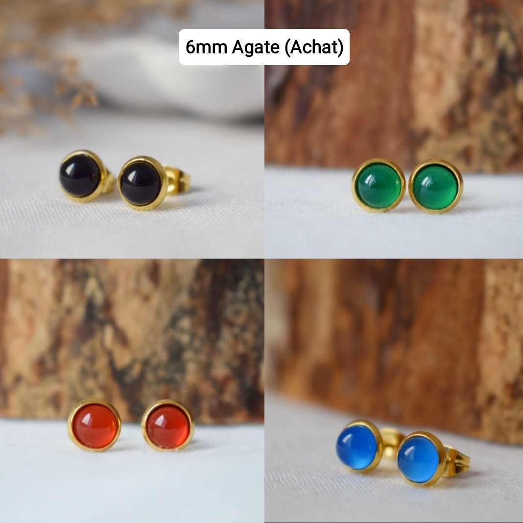 Mini Quarz Ohrstecker, 6mm Edelstein Gold Ohrringe, Kleine Ohrstecker, Push Back Ohrringe, Minimalistischer Schmuck, Handgemachtes Geschenk für Sie