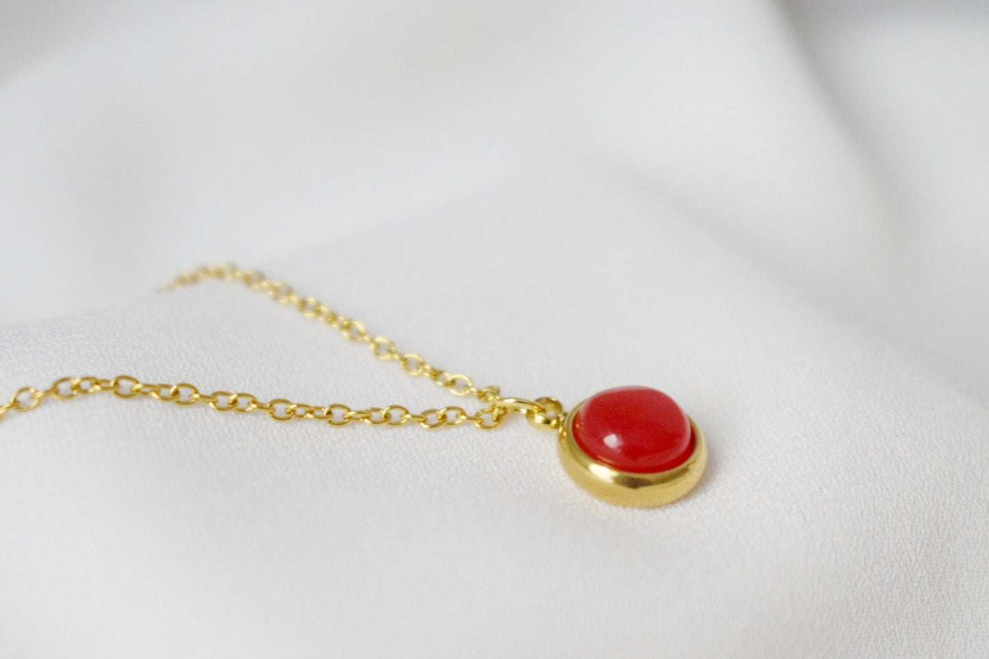 Red jade necklace, Minimalist gemstone necklace, Small red pendant necklace, Layered necklace, Jade gold plated jewelry, Gift for her
