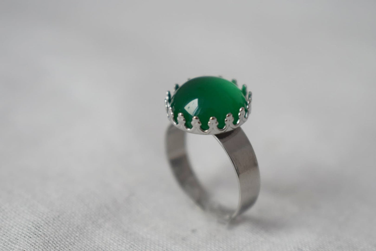Krone Grüner Achat Ring, Edelstein Verstellbarer Ring, Alltäglicher runder Stein Ring, Einzigartiger Schmuck, Geschenk für Sie