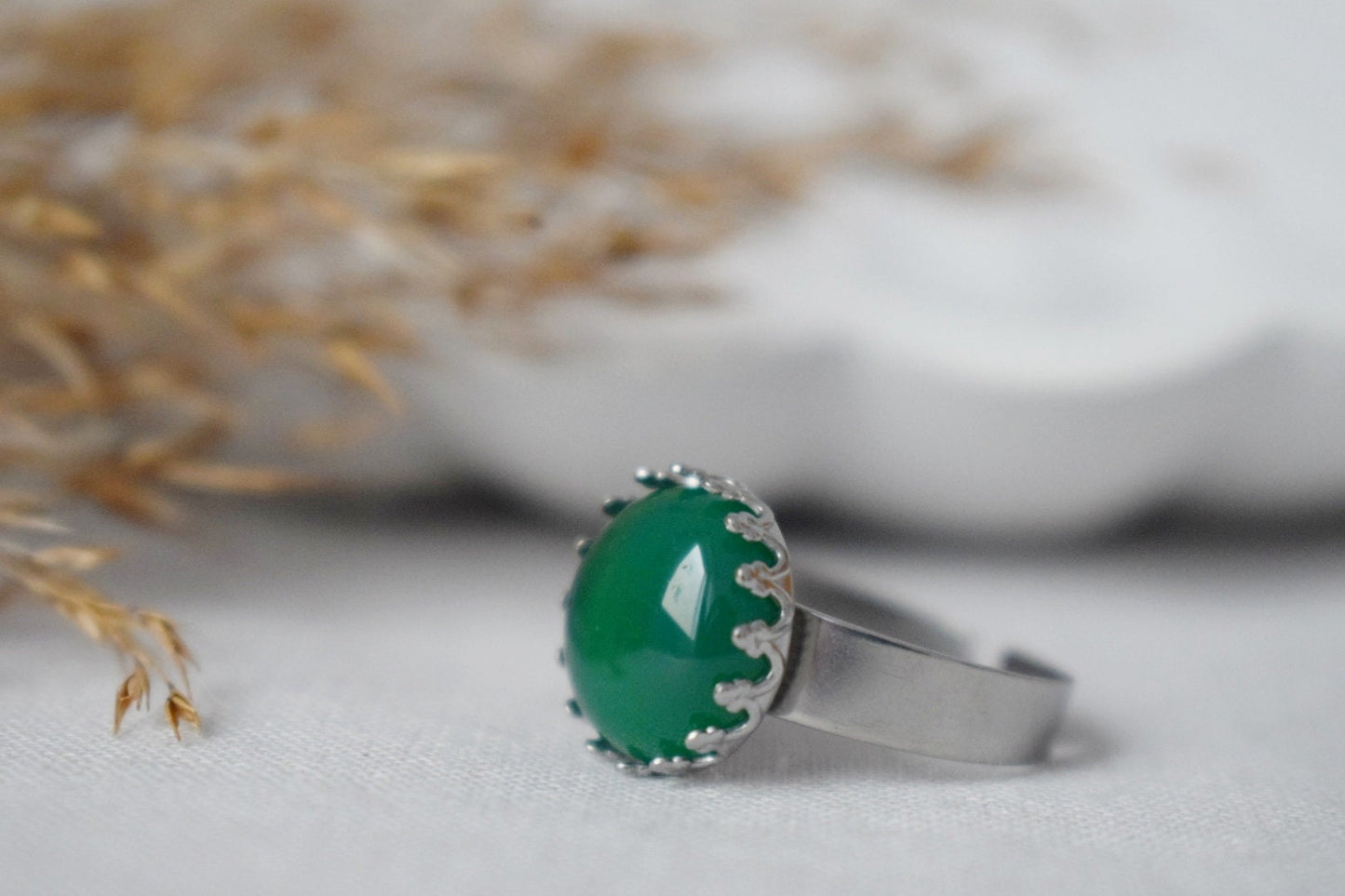 Grüner Achat Ring, Edelstein Verstellbarer Statement Ring, Stein Ring, Alltäglicher runder Kristall Ring, Achat Schmuck, Geburtstagsgeschenk für Sie
