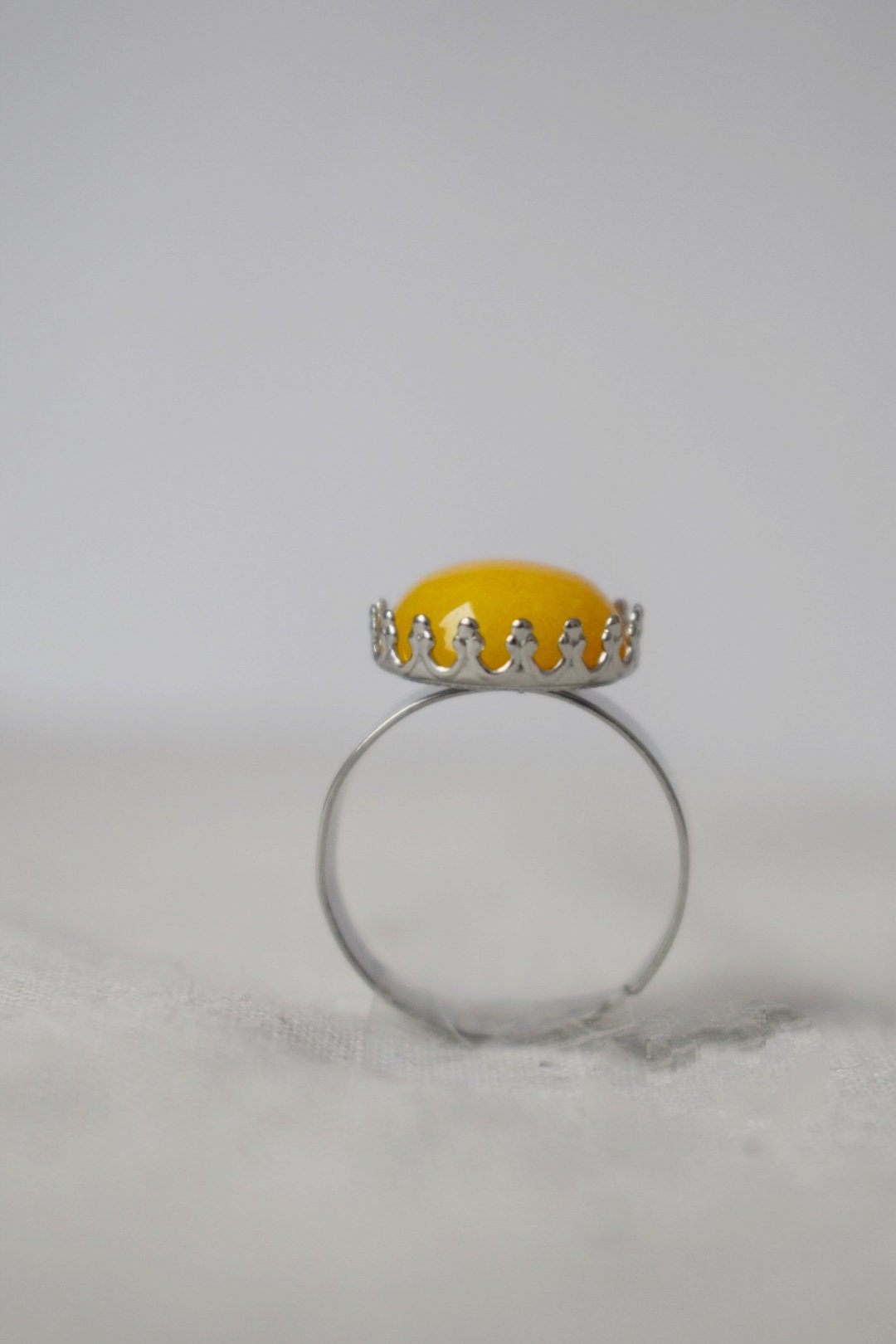 Yellow jade ring, Crown ring, Gemstone, Statement ring, Everyday yellow round ring, Adjustable stone ring, Yellow Jade jewelry, Gift for her