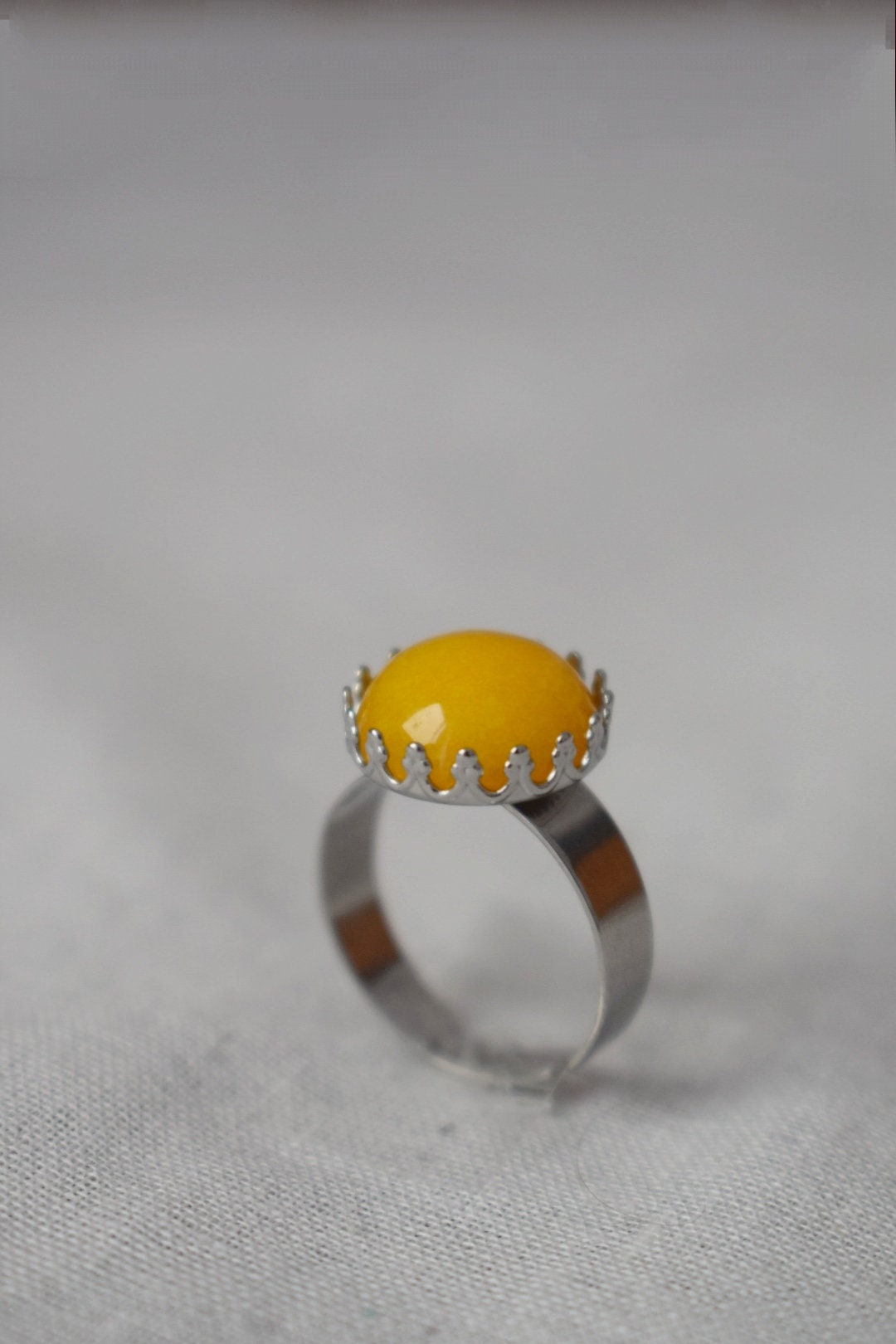 Yellow jade ring, Crown ring, Gemstone, Statement ring, Everyday yellow round ring, Adjustable stone ring, Yellow Jade jewelry, Gift for her