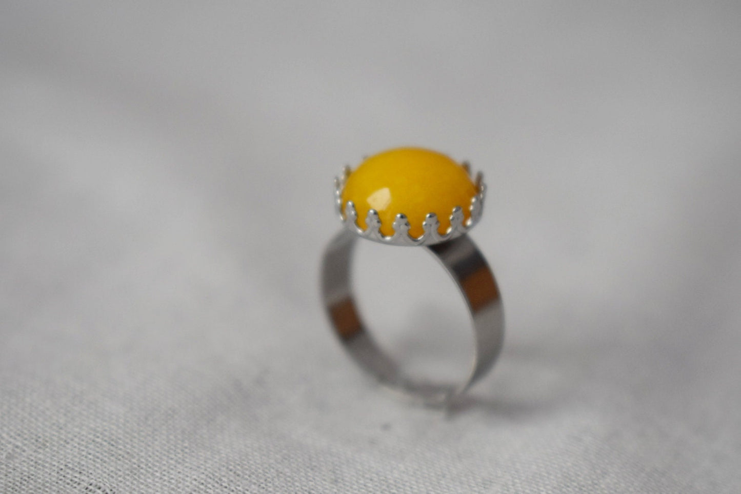 Yellow jade ring, Crown ring, Gemstone, Statement ring, Everyday yellow round ring, Adjustable stone ring, Yellow Jade jewelry, Gift for her