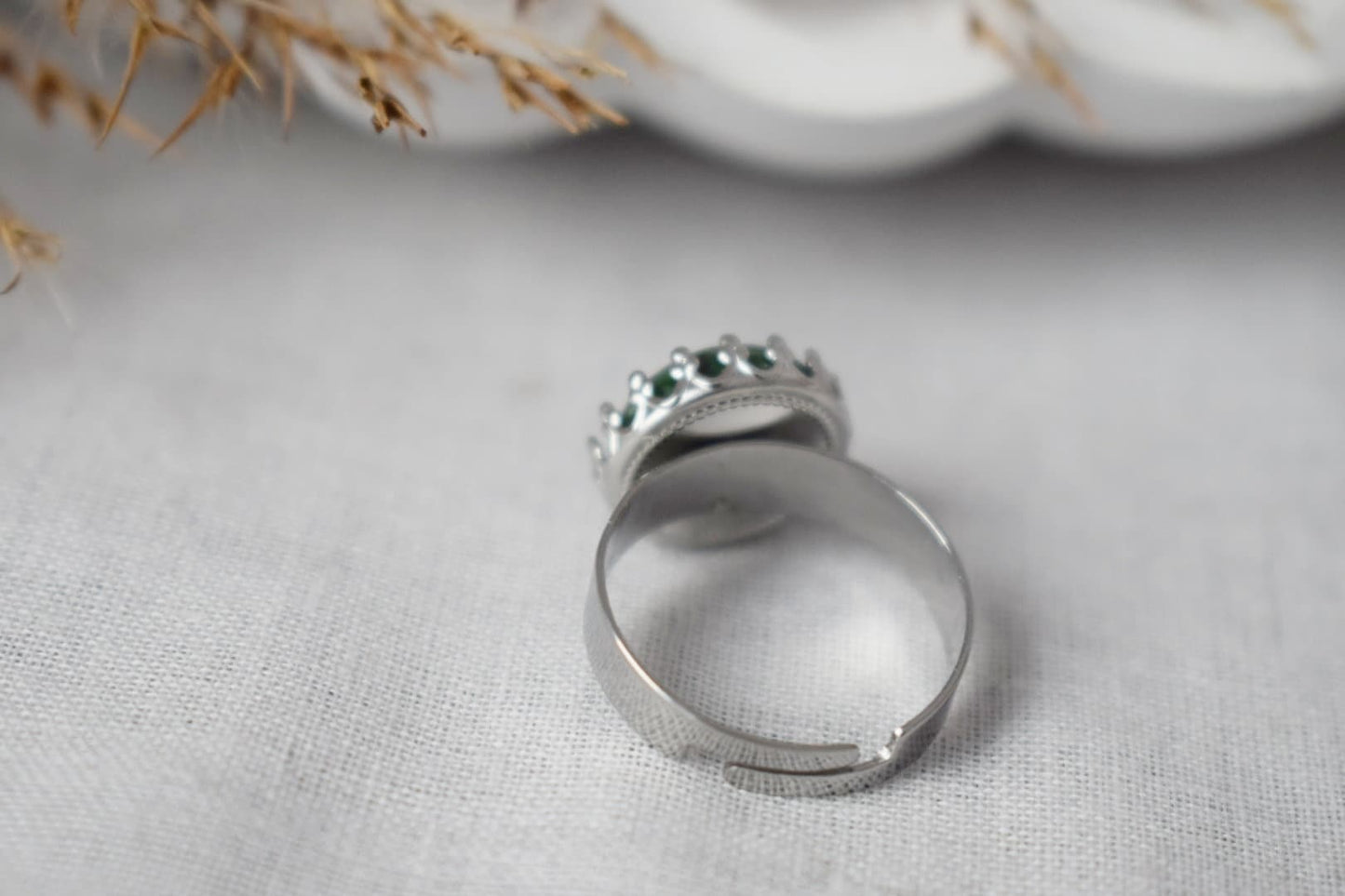 Krone Grüner Achat Ring, Edelstein Verstellbarer Ring, Alltäglicher runder Stein Ring, Einzigartiger Schmuck, Geschenk für Sie