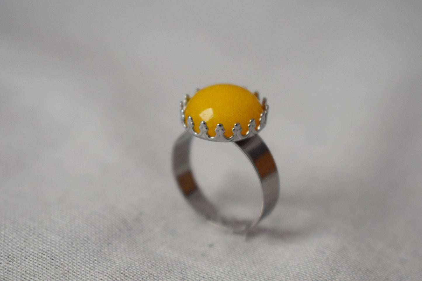 Yellow jade ring, Crown ring, Gemstone, Statement ring, Everyday yellow round ring, Adjustable stone ring, Yellow Jade jewelry, Gift for her