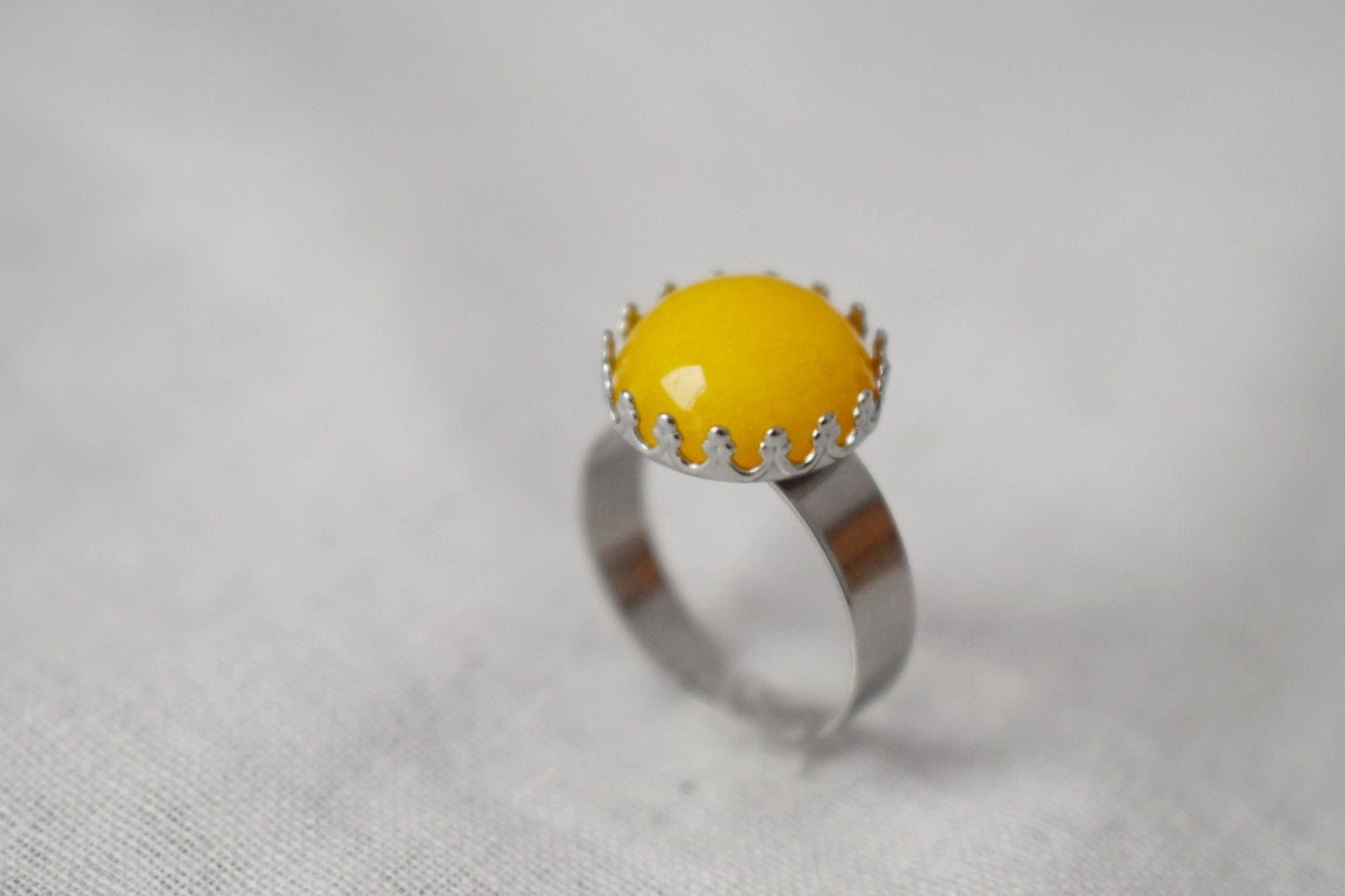 Gelber Jadering, Edelsteinring, Statementring, Alltäglicher gelber runder Ring, Verstellbarer Ringstein, Gelber Jadeschmuck, Geschenk für Sie