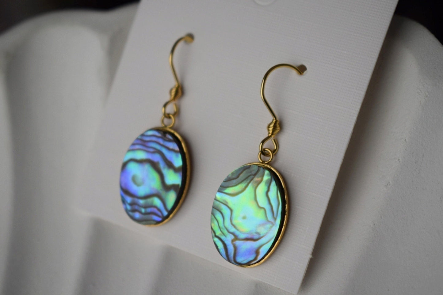 Abalone Ohrringe, Paua Muschel, Ovale Ohrringe, Bunte natürliche Abalone Ohrringe, Abalone Muschel, Abalone vergoldeter Schmuck