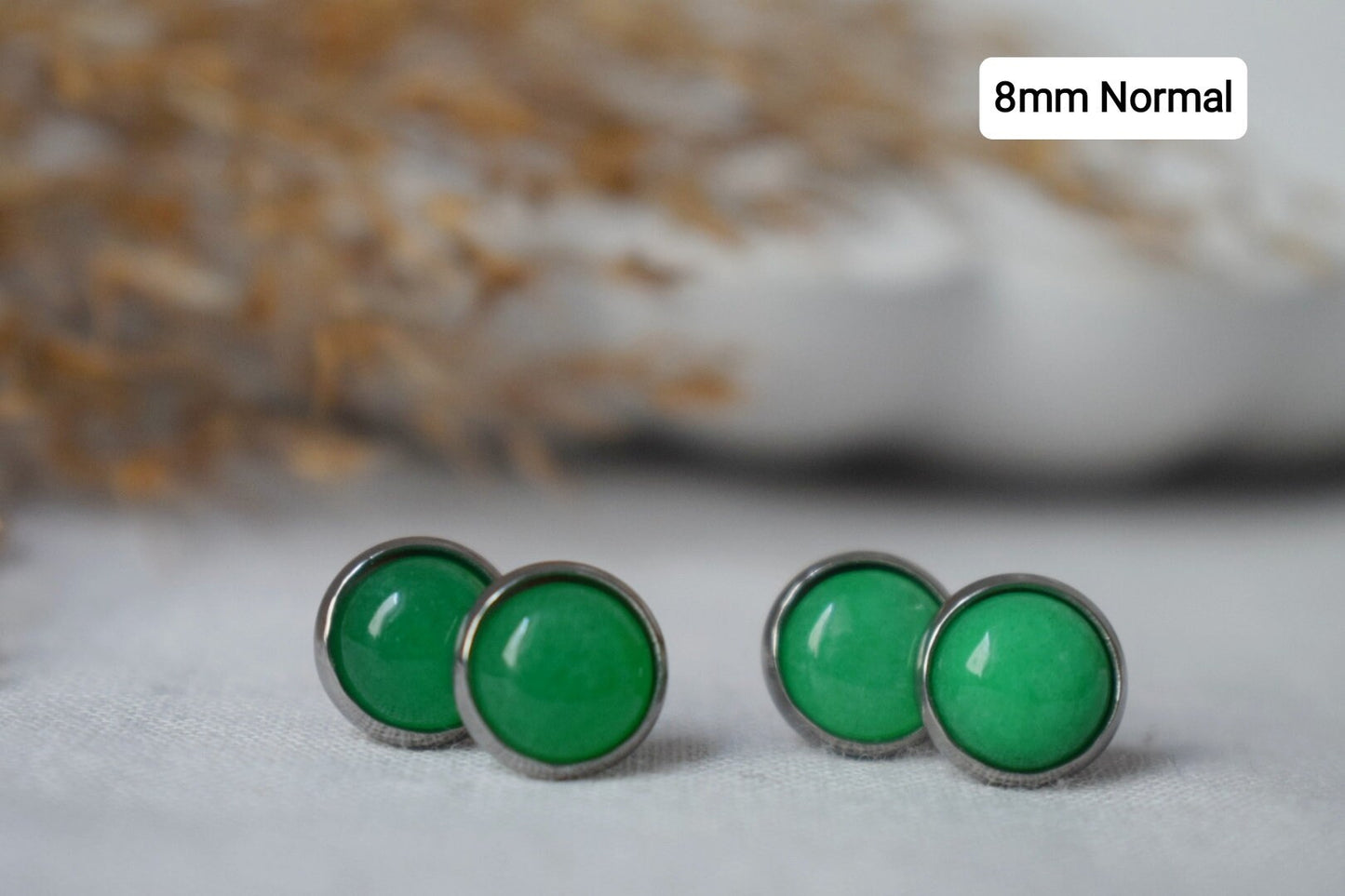 Grüne Jade Ohrstecker Silber, Minimalistisch, 8mm, 10mm, Positiver Schmuck, Edelstein, Ohrstecker, Rund, Geburtstagsgeschenk für Sie