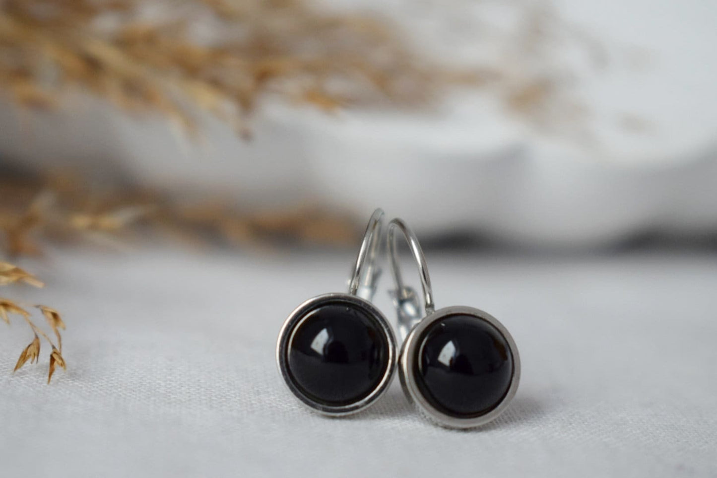 Schwarze Achat Ohrringe für Frauen, Kleine Edelstein Ohrringe, Ohrringe 8mm, Lever Back, Achat Schmuck, Handgefertigter Schmuck Geschenk für Sie