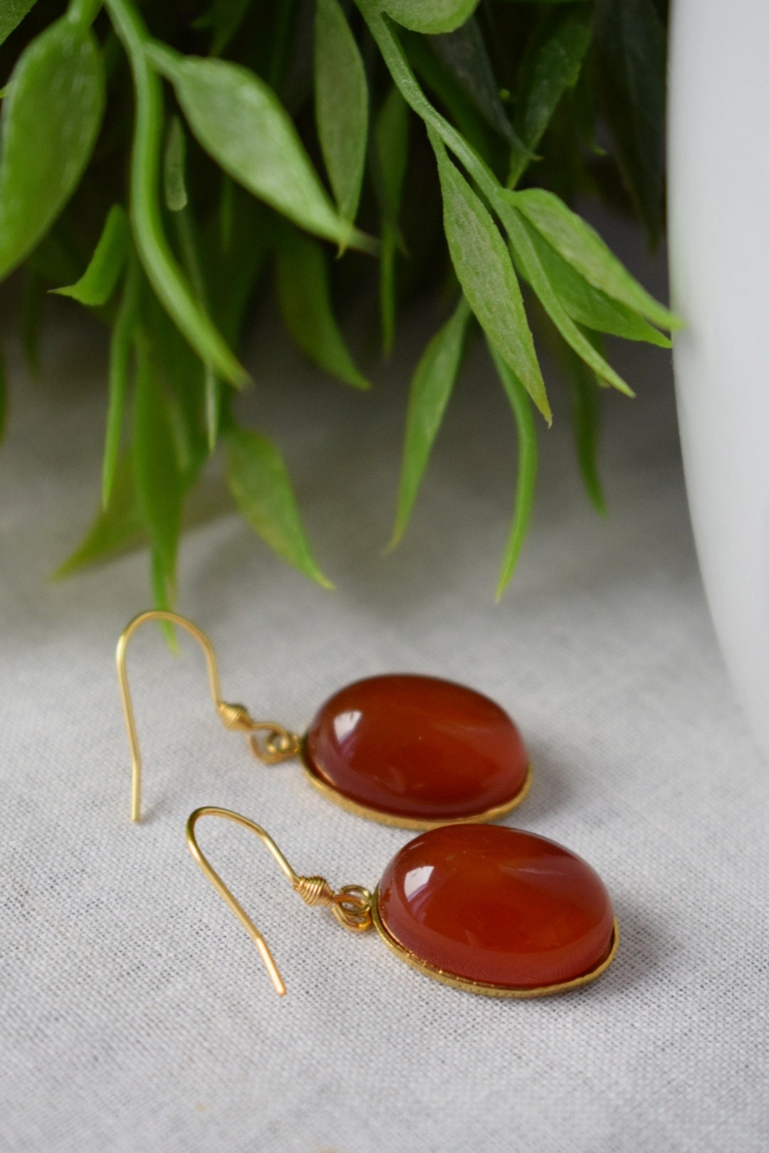 Rote Achat Ohrringe, Ovaler Edelstein Anhänger, Baumelnde Ohrringe, Edelstahl, Geburtsstein, Rosévergoldeter Schmuck, Geschenk für Sie