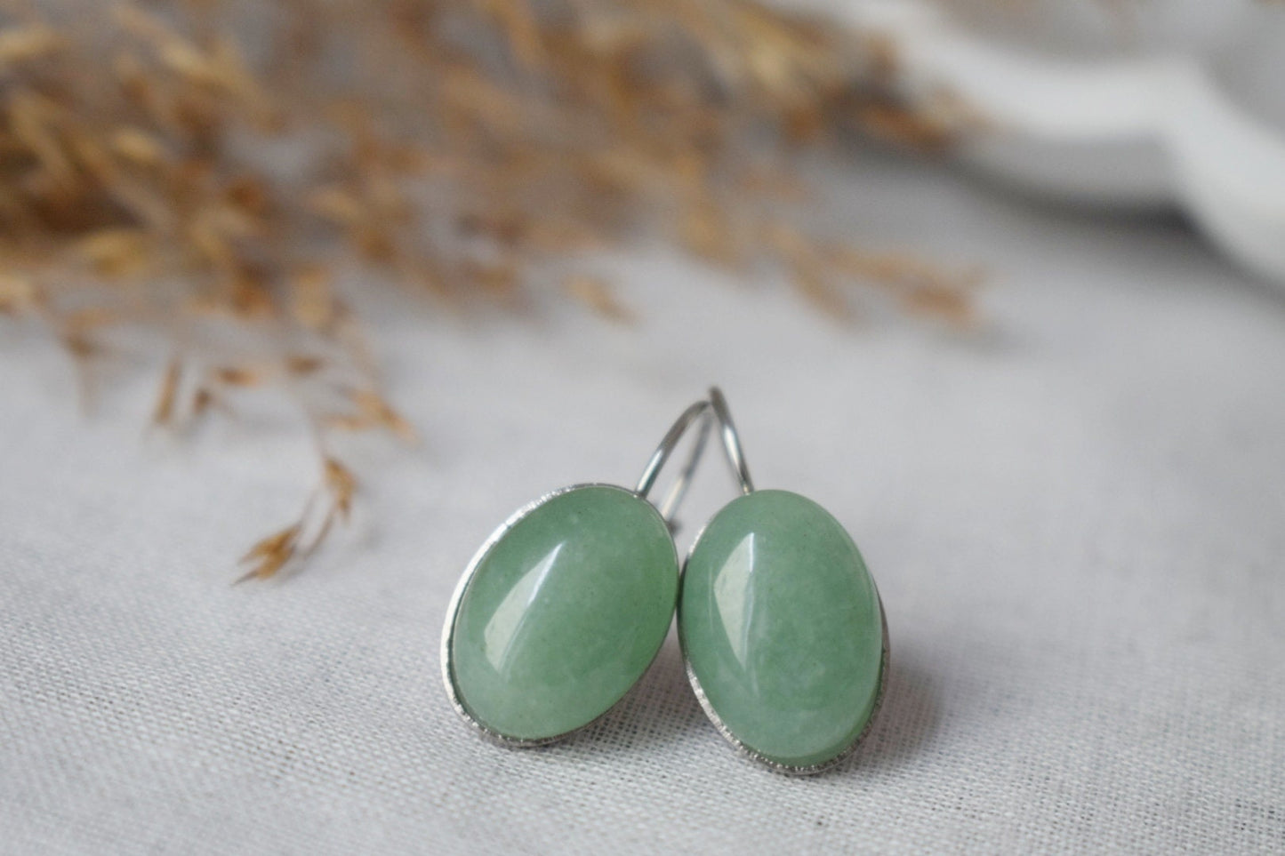 Grüne Aventurin Ohrringe, Ovale Edelstein Ohrringe, Stein Ohrringe, Edelstahl, Chakra Schmuck, Geschenk für Sie