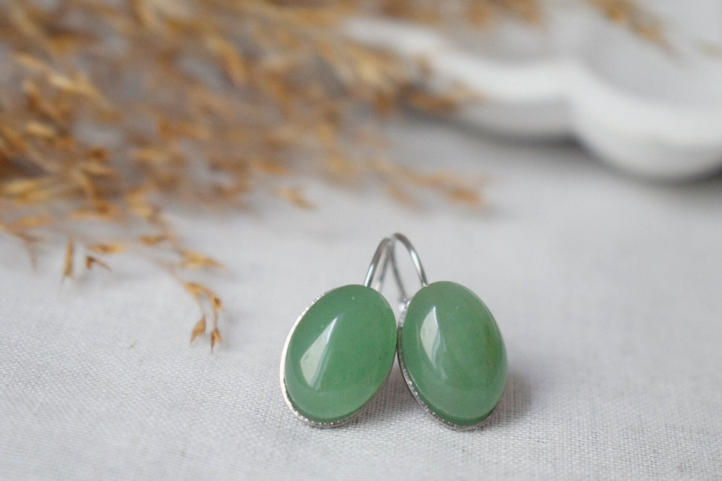 Grüne Aventurin Ohrringe, Ovale Edelstein Ohrringe, Stein Ohrringe, Edelstahl, Chakra Schmuck, Geschenk für Sie