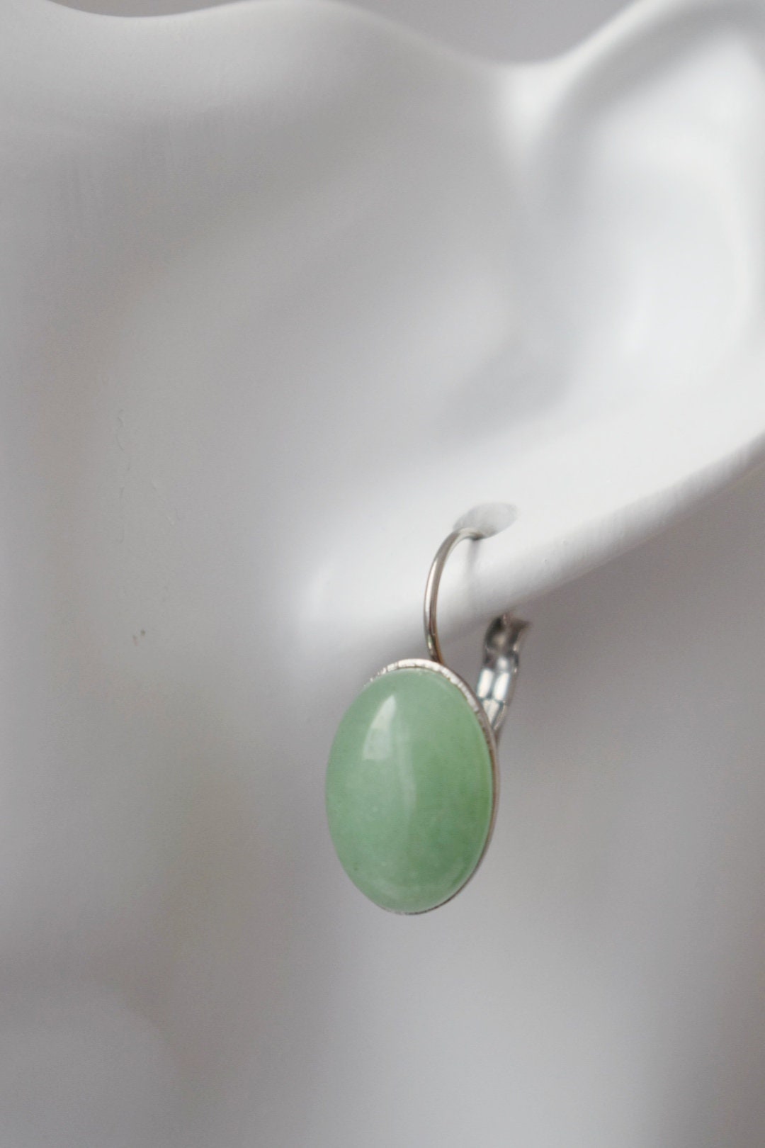 Grüne Aventurin Ohrringe, Ovale Edelstein Ohrringe, Stein Ohrringe, Edelstahl, Chakra Schmuck, Geschenk für Sie