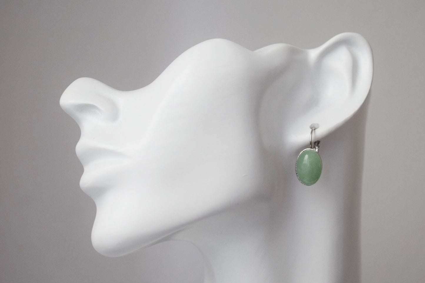 Grüne Aventurin Ohrringe, Ovale Edelstein Ohrringe, Stein Ohrringe, Edelstahl, Chakra Schmuck, Geschenk für Sie