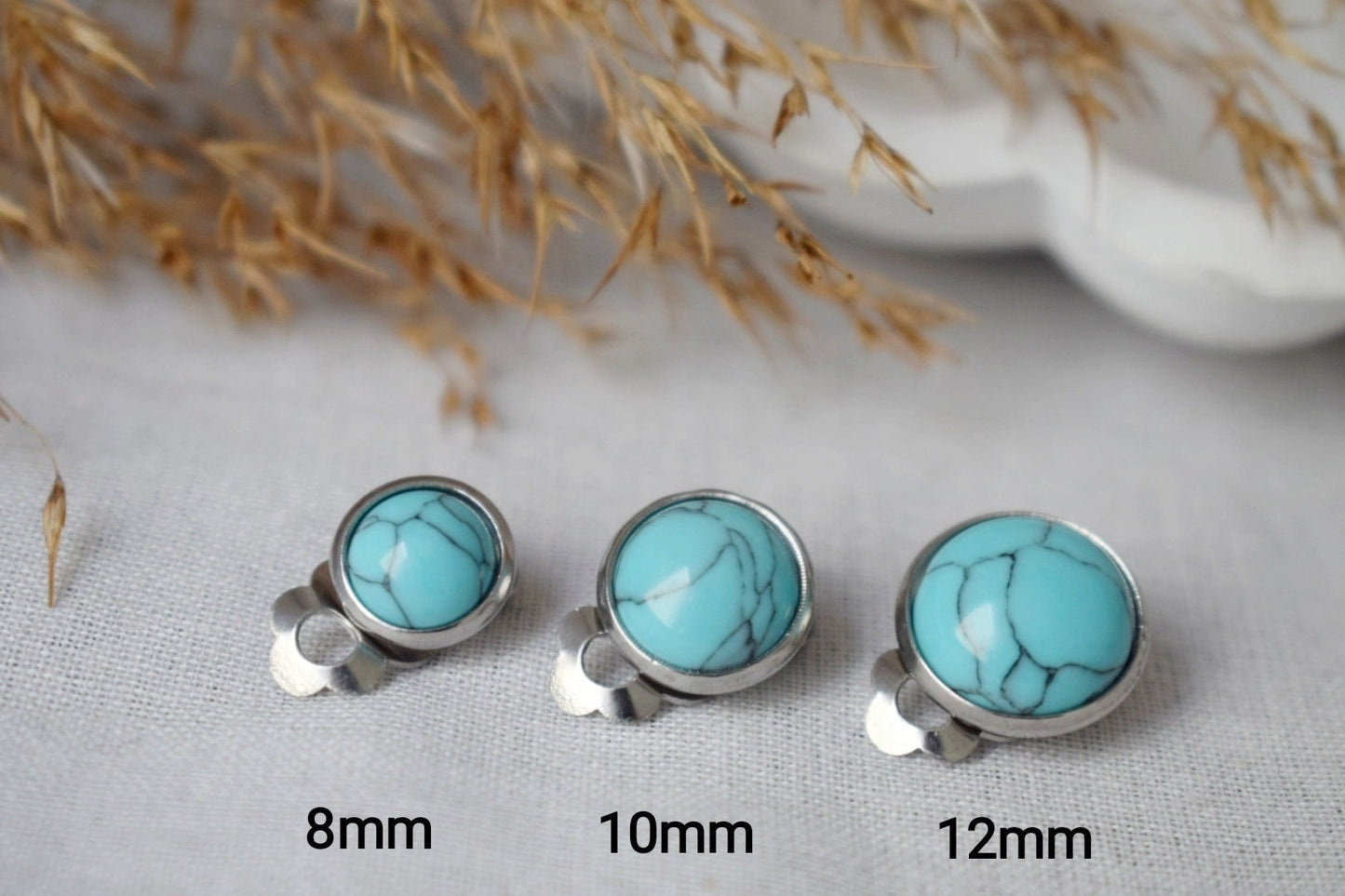 Ohrclips türkis, Ohrclips mit blauen Edelsteinen für Frauen, Ohrringe aus chirurgischem Edelstahl ohne Ohrloch, leichter handgefertigter Schmuck