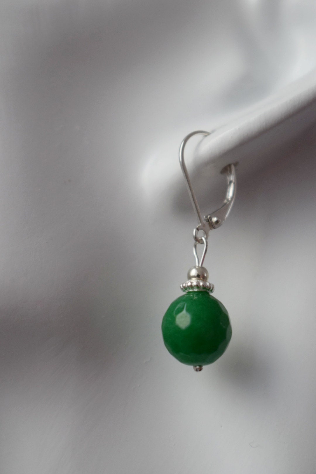 Grüne Jade Ohrringe, 925 Sterling Silber Edelstein Ohrringe, Grüne facettierte Stein Boho Ohrringe, Handgefertigter Schmuck Geschenk Sie