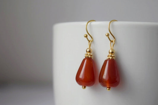 Karneol Tropfen Ohrringe Gold, Natürliche Karneol Ohrringe, Rote Edelstein Tropfen Ohrringe, Karneol Schmuck für Frauen, Geschenk für Sie