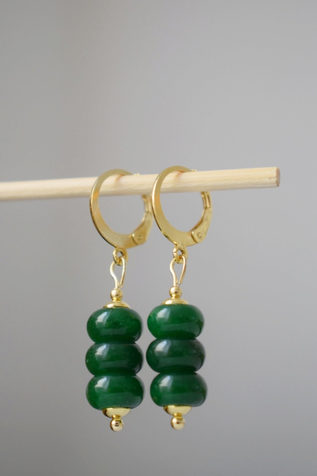 Green jade earrings gold for women, Gemstone huggie earrings, Dainty small jade drop earrings, Green stone earrings, Handmade jade jewelry