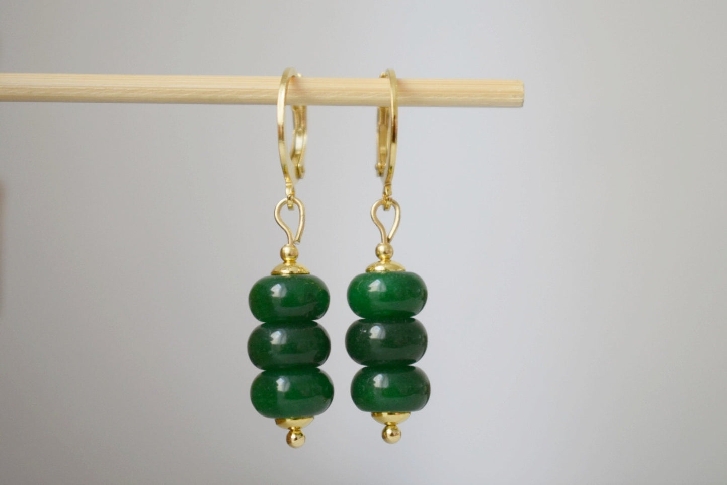 Green jade earrings gold for women, Gemstone huggie earrings, Dainty small jade drop earrings, Green stone earrings, Handmade jade jewelry