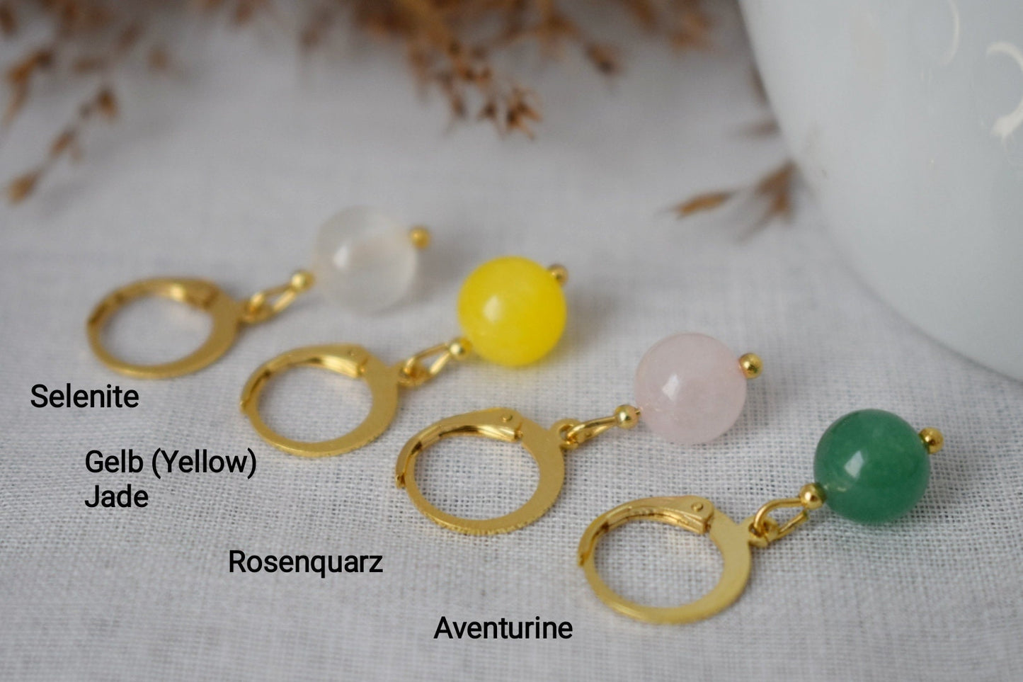 Aventurin Creolen, 24k vergoldete Huggie, kleine Edelstein Charm Ohrringe baumeln, leicht, grüner Stein Perlen Schmuck, Geschenk für Sie