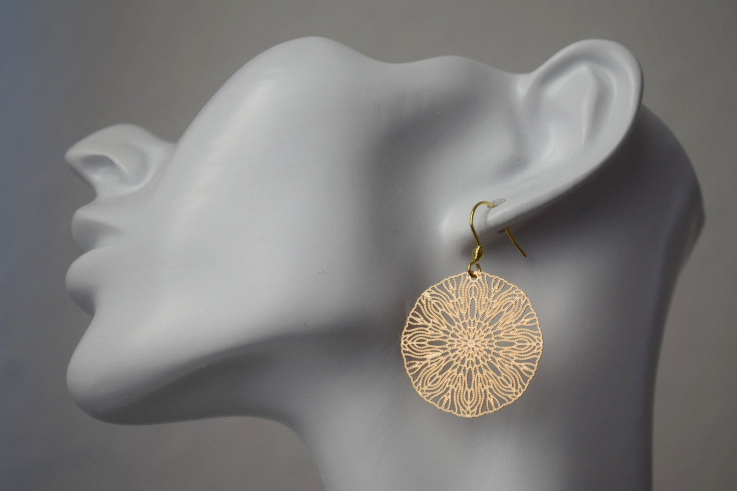 Ornament necklace for women, Mandala earrings, Stainless steel gold plated necklace, Boho filigree pendant, Mandala jewelry, Gift for her